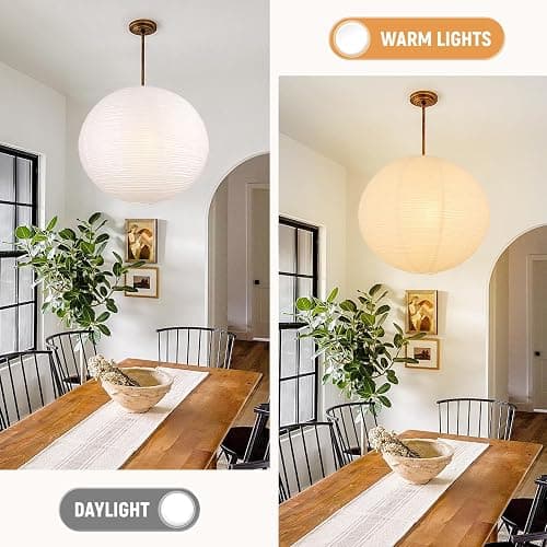 White Round Paper Lantern Lampshade set of 2, 20"x20'' Large Paper Lanterns Pendant Light Shade, Chinese Foldable Design for Living Room, Bedroom, Ceiling Lampshade Party Decor thumbnail 4