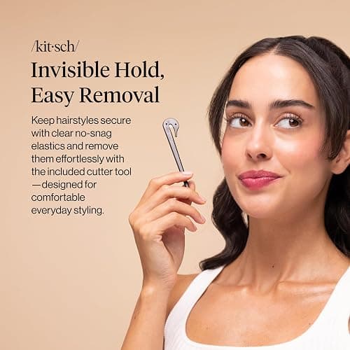 Kitsch Clear Hair Rubber Bands & Black Hair Tie Cutter Tool Set - No-Snag Clear Elastic Hair Ties | Damage-Free & Gentle Hold | Ideal For Daily Use | Women, Kids - 200pcs Set thumbnail 2