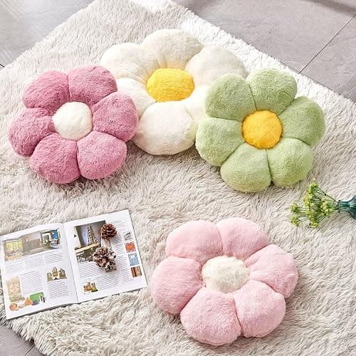 Kcvvcr Pink Flower Pillow, Cute Decorative Flower Shaped Throw Pillow with Faux Rabbit Fur, 14.9" Soft Flower Plush Throw Pillow Floor Pillows Room Décor for Bedroom Living Room thumbnail 2