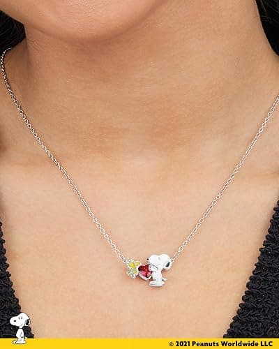 Peanuts Official Snoopy & Woodstock Necklaces – Silver Flash-Plated with Red Crystal or Charm Accents, Licensed Jewelry thumbnail 3