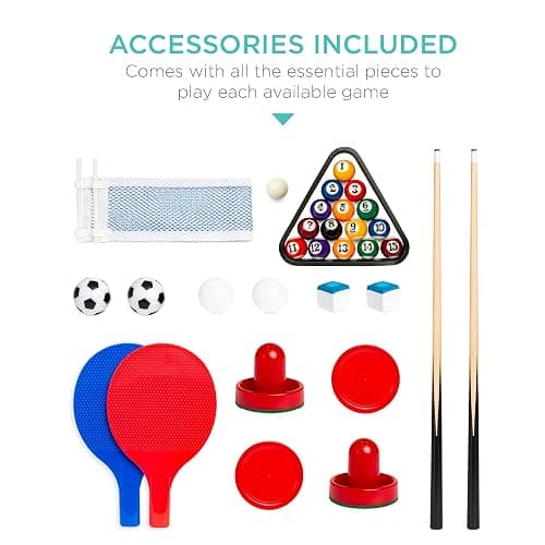 Best Choice Products 4-in-1 Multi Game Table, Childrens Combination Arcade Set for Home, Play Room, Rec Room w/Pool Billiards, Air Hockey, Foosball and Table Tennis thumbnail 6