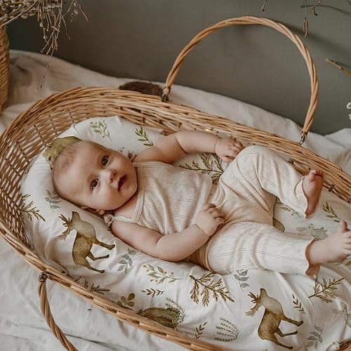 Gllquen Baby Bassinet Sheets 4 Pack, Breathable Cozy Fitted Mattress Sheet, Elastic Travel Crib Fashionable Floral Pattern, Standard Cradle Safe Sheets for Baby Boy Girls 32"X16" (Bear) thumbnail 2