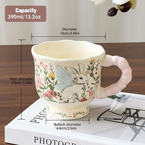 Movlen Rabbit Ceramic Coffee Mug, 13oz Cute Cartoon Tea Cup with Handle, Animals Porcelain Mug for Latte Cappuccino Milk Cocoa, Kawaii Birthday Easter Gifts for Girl Friends Mom thumbnail 3