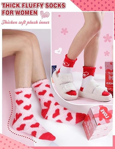 Womens Fuzzy Socks Warm Fluffy Cozy Winter Slipper Thick Fleece Heart Socks 5 Pairs thumbnail 6