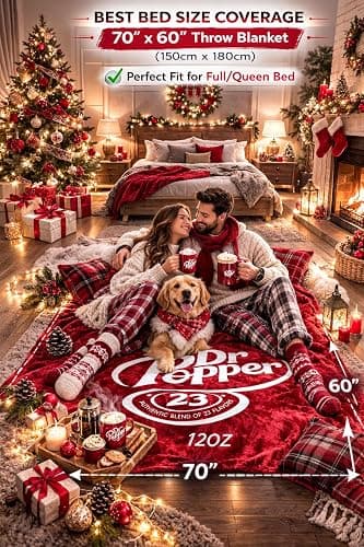 RMKA Dr Pepper Blanket 80x60 – Soft Thermal Flannel Fleece Throw, Soda Can Stuffed Plush Red Blanket for Couch, Bed, Car & Travel – Fun Home Decor Gift for Soda Fans. thumbnail 3