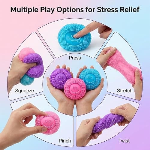3 Pack Fuzz Ball Squishy Toys, 2.6 Inch Durable Slow Rising Stress Balls | for Anxiety Relief, Sensory Squeeze Fidget Toys for Adults Gifts, Party Favors, Xmas Stocking Stuffers thumbnail 3