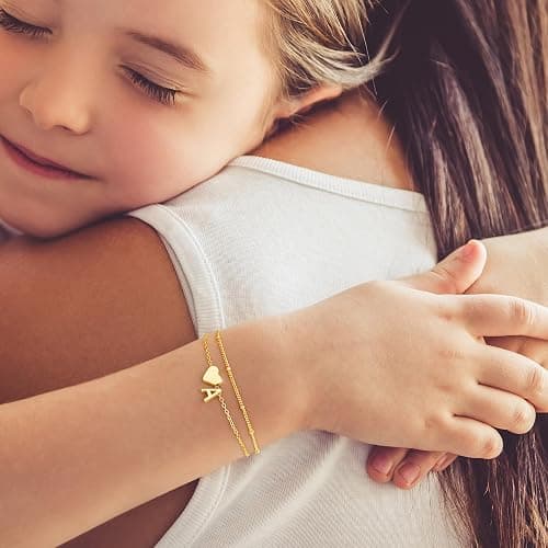 M MOOHAM Valentines Day Gifts for Kids Teen Girls -14K-Gold-Plated Heart Initial A-Z Bracelets for Women Girl Dainty Gold Bracelets Birthday Valentines Gifts for Women Her Teenage Girls Kid Teen Gift thumbnail 3