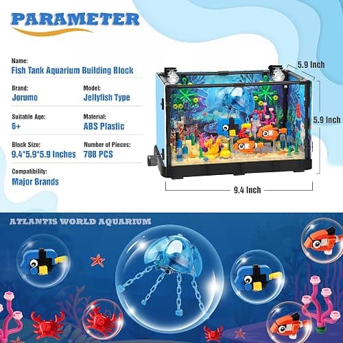 Fish Tank Building Block, Lighting Aquarium Building Sets for Adults and Kids Including Ocean Jellyfish, Dolphin, Turtle, Crab, Animal Building Toys for Boys Age 8-12, 725pcs thumbnail 2