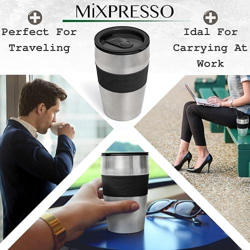 Mixpresso Black Personal Single Serve Coffee Maker with 14oz Travel Mug, Drip Small Coffee Maker with Auto Shut Off, Reusable Filter, Works with Ground Coffee Only – Not for K-Cup Pods thumbnail 7