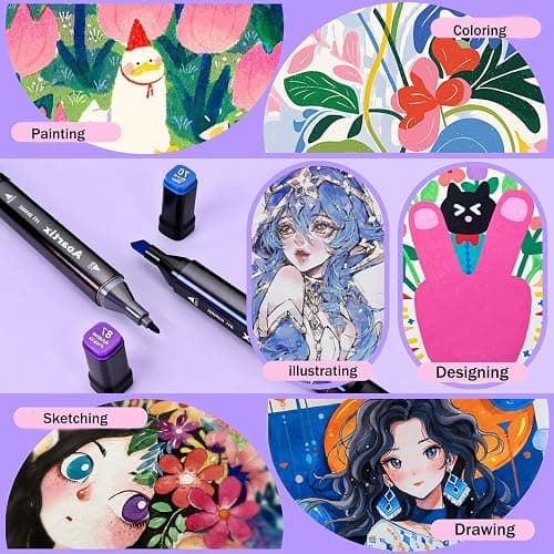 Aoartix Alcohol Based Markers, 100 Colors Art Drawing Permanent Marker Set for Kids Adult Coloring Supplies, Dual Tips Fine & Chisel Coloring Marker for Artist Illustration Sketch Books thumbnail 6