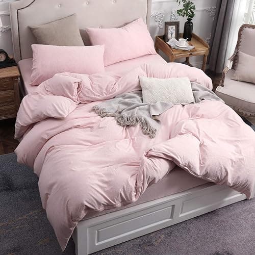 PURE ERA Jersey Knit Duvet Cover Set 100% T-Shirt Cotton Super Soft Comfy 3pc Bedding Set with Zipper Closure (Heather Pink, Queen) thumbnail 6