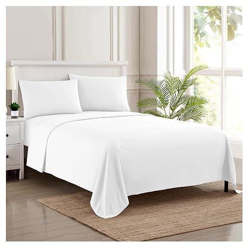Twin XL Sheets - Breathable Luxury Sheets with Full Elastic & Secure Corner Straps Built In - 1800 Supreme Collection Extra Soft Deep Pocket Bedding Set, Sheet Set, Twin XL, White - Image 1