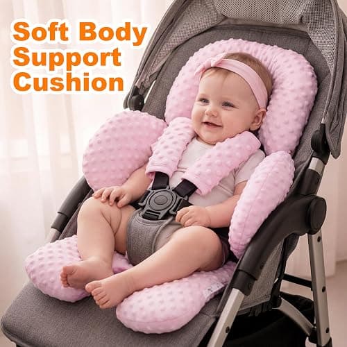 Pro Goleem Infant Car Seat Head Neck Body Support, Ultra-Soft Minky and Microfiber Newborn Car Seat Insert, Perfect for Car Seat, Stroller, 2-in-1 Reversible, Girls, Pink thumbnail 4