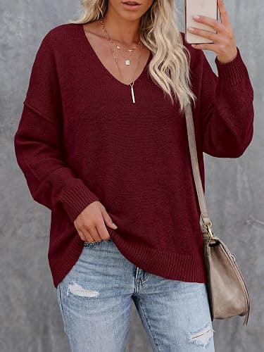 BTFBM V Neck Loose Lightweight Knitted Casual Fall Sweaters for Women 2026 | Slouchy Pullover Top, Soft, Oversized Long Sleeve Sweater, Halloween, Christmas, Work, Holiday Outfits, Trendy Winter Clothes thumbnail 5