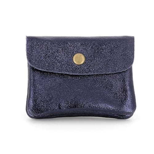 Double Tree - Porte-Monnaie Femme en Cuir Véritable Irisé - Petit Portefeuille Brillant à Rabat Format Enveloppe Élégant - Léger et Pratique - Bleu Marine - Image 1