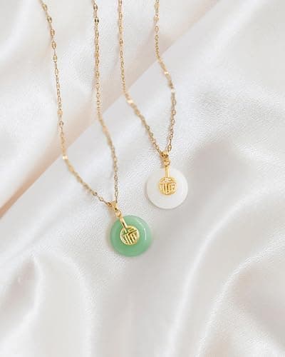 emmandsophie Green Jade Necklace | Authentic Good Fortune Pendant | Brushed Matte Finish | Unique Modern Design | Vintage Style Jade Necklace | Women's Jewelry Gift| Jade Necklaces for Women thumbnail 6