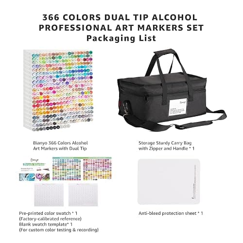 Bianyo 366 Colors Dual Tip Professional Alcohol Markers Set, Brush and Fine Tips for Illustration Portraits Comics Fashion Architecture, Includes Carry Bag with Shoulder Strap thumbnail 2