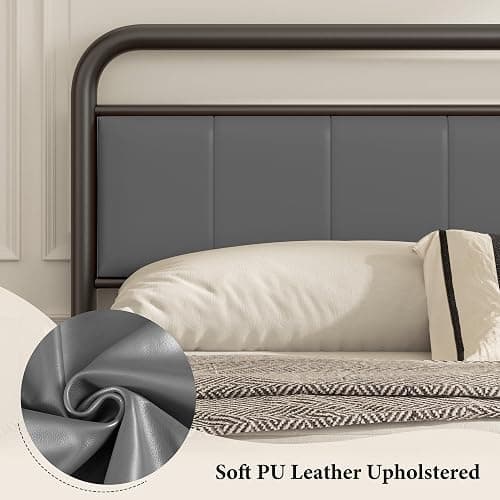 soges Twin Platform Bed with Upholstered Headboard and Footboard, Heavy Duty Metal Slats Support Bed Frame, No Box Spring Needed, Under-Bed Storage, Noise Free, Easy Assembly, Grey thumbnail 5