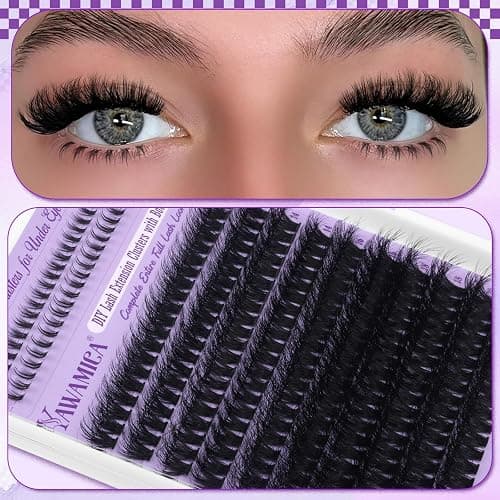 Yawmaica Lash Clusters Kit with Bottom Lashes Wispy Eyelash Extension Kit 200D Volume Eyelash Clusters 12-20mm D Curly Individual Lashes DIY Lash Extension Kit with Lash Bond and Seal Lash Tweezers thumbnail 2