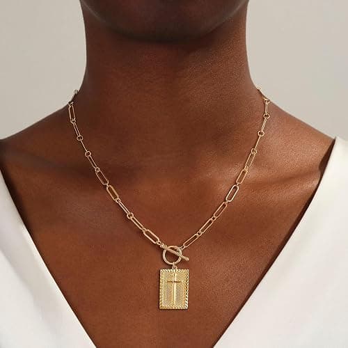 Moodear Cross Necklace for Women Trendy Chunky 14K Gold Plated/Silver Plated Cross Pendant Necklace Toggle Clasp Paperclip Chain Dainty Charm Necklace Fashion Religious Simple Jewelry Christian Gifts for Women Faith thumbnail 2