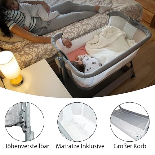 Twinly - Beistellbett 2-in-1, Babybett Faltbar und Höhenverstellbar COMFORTLY, 0-6 Monate, 5 Höhenstufen, Atmungsaktive Matratze, Netzseiten, 4 Rollen, Tragetasche, Einfach zu Transportieren (Beige) - Beige thumbnail 3