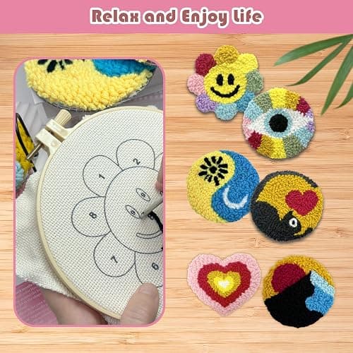 SEREDH Punch Needle Coasters Kit for Beginners Adults Easy Needle Punch Embroidery Kit Set Threader Instruction Fabric Hoop Yarn Tufting Coaster DIY Making,Coaster Holder Coaster Art Craft Supplies thumbnail 2