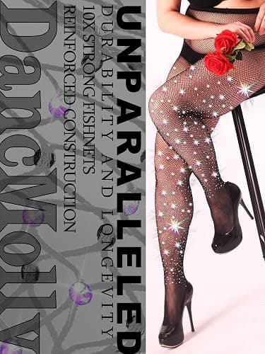 DancMolly 10X Strong Ultra Sparkly Rhinestone Fishnet Stockings, Plus Size Sparkle Tights for Women Sexy Party Concert Outfit thumbnail 2