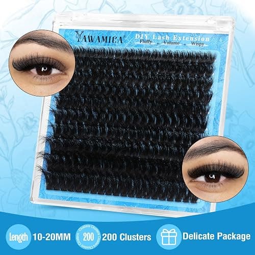 Yawamica Lash Clusters Kit 200D Fluffier Volume Cluster Eyelash Extensions Kit 10-20mm DIY Lash Extension Kit with Lash bond and Lash Remover and Lash Applicator for DIY Lash (200D-10-20MM Kit) thumbnail 6