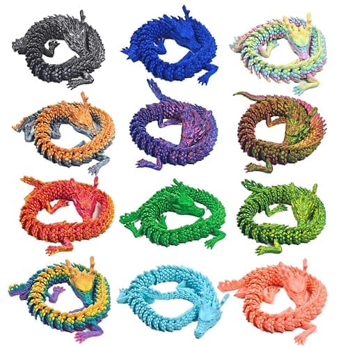 TUTHKOTH 12PCS 3D Printed Dragon Figurine Collection, 11.8 inch Dragon Statues, Random Colors - Image 1