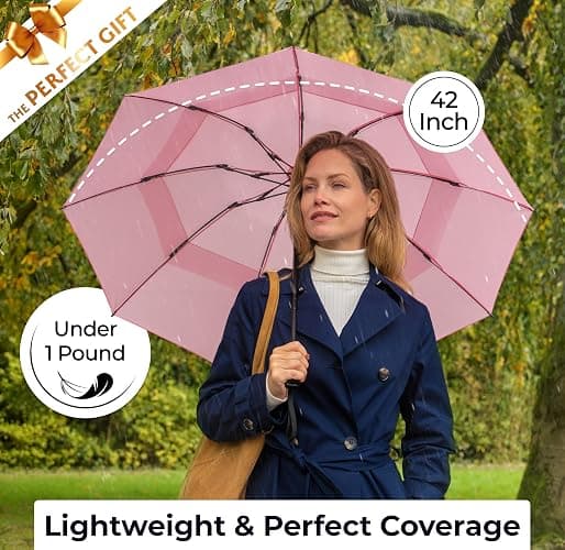 TUMELLA Strongest Windproof Travel Umbrella (Compact, Superior & Beautiful), Small, Wind-Tested, Light & Portable, Automatic Folding Rain Umbrella, Durable Premium Grip, Fits Car and Backpack thumbnail 5