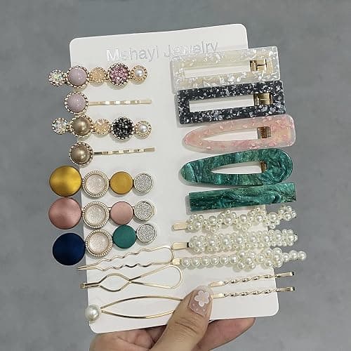 Mehayi 20 PCS Macaron Pearl Acrylic Resin Fashion Hair Clips Set, Cute Hair Barrettes Bobby Pins, Boho Fancy Hairpin Accessories Headwear Styling Tools, Gifts for Women Girls Decorative Wedding thumbnail 3