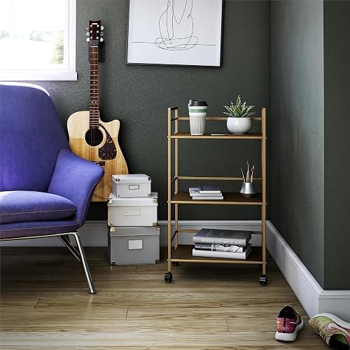 Novogratz Helix Small Bar Cart for the Home, 3 Tier Rolling Cart With Wheels, Kitchen Cart with Storage for Beverages and Wine, Gold thumbnail 2