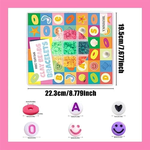 YMSDZHL 6000+PCS Clay Beads Bracelet Making Kit,24 Color DIY Flat Preppy Beads for Friendship Jewelry Making,Polymer Heishi Beads with Charms Gifts for Teen Girls Crafts for Ages 4-12 thumbnail 5