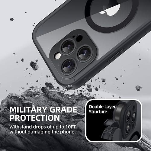BERFY Magnetic for iPhone 14 Pro Max Case, Compatible with MagSafe, Built-in Privacy Screen Protector and Upgraded Camera Protection, Anti-Spy Full Body Shockproof Phone Case for 14 Pro Max 6.7",Black thumbnail 7