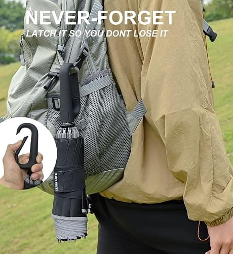 QWB TUMAAOTU Inverted Umbrella with Carabiner Handle, Compact Wind Proof Umbrellas For Rain and Sun Protection, Portable Reverse Folding Umbrella, Car Umbrella for Women Men, 10 Ribs thumbnail 2