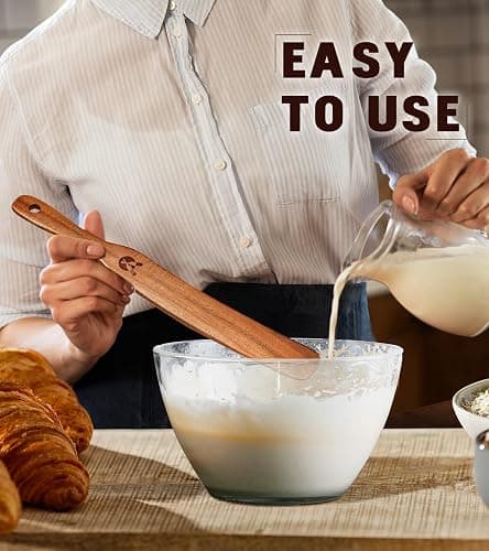 Skinny Spurtle for Sourdough Starter, Mixing, Reaching Bottom of Jar, Dough Whisk, Natural from High Moist Resistance Teak, Spurtles Kitchen Tools Wooden Kitchen Utensils for NonStick Cookware thumbnail 4