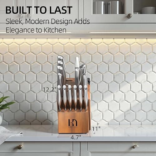 KnifeSaga Kitchen Knife Set 14 Piece Premium Japanese High Carbon Stainless Steel Knife Block Sets with Built-in Sharpener, Razor Sharp Knives Set for Kitchen, Quality Acacia Wood Block Knife Set thumbnail 7
