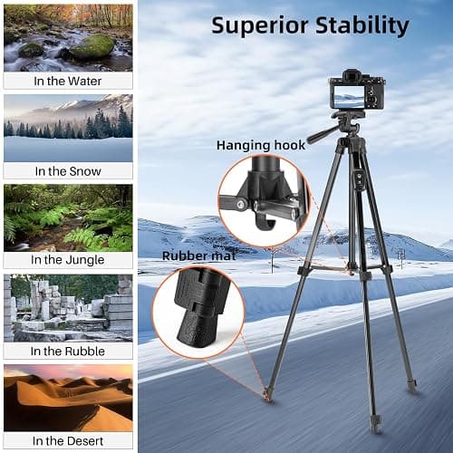Fotopro Camera Phone Tripod 51 inch Aluminum Lightweight for Travel,360 Degree Panoramic Shooting with Bluetooth Remote and Phone Holder Load up to 3.3lb/1.5kg thumbnail 6