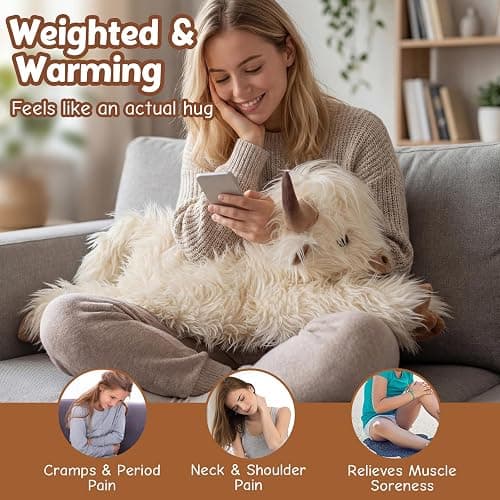 25" | 4.5 Pounds Highland Cow Weighted Stuffed Animals for Kid Adult, Microwavable Stuffed Animal Unscented, Cute Coolable Heatable Weighted Plush Warm Gifts for Christmas Birthday, Large Highland Cow thumbnail 7