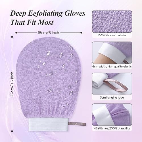 LOTTA Exfoliating Gloves 2Pcs Deep Exfoliation Mitt of 150D Shower Body Scrub Exfoliant Scrubber Glove Skin for Cleanse Dead or Dry Skin 100% Viscose Fiber Suitable for Men and Women thumbnail 5