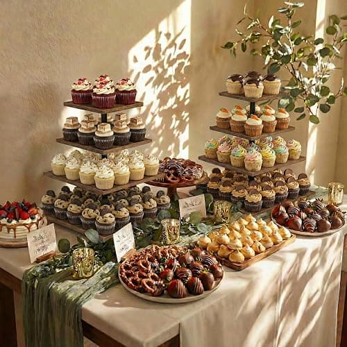 Wooden 2 Pack 4 Tier Cupcake Stand for 50 Cupcakes,Cupcake Holder,Cupcake Tower,Tiered Tray Stand for Birthday Bar Décor Weddings,Parties Events, Dark Brown thumbnail 2