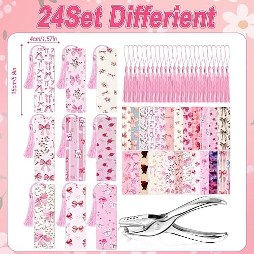 24Set Cute Bookmarks for Reading Women Funny Aesthetic Bookmarks Pretty Pink Bow Book Marks Bulk DIY Bookmark Bookish Page Markers Making Kit Coquette Reading Accessories Stuff Gifts for Girls thumbnail 6