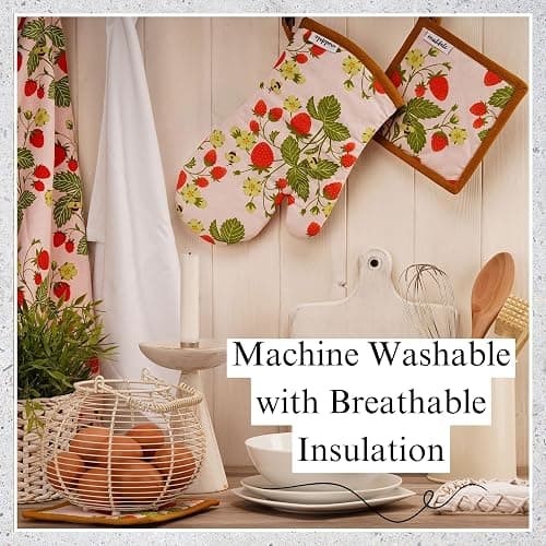 Strawberry Tea Towel and Oven Mitt Set - Dish Towels and Pot Holders | 5 Pack - Textiles Decor Accessories - Kitchen Mittens thumbnail 7
