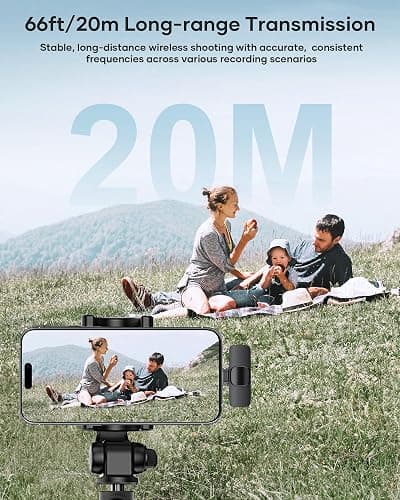 2 Pack Wireless Lavalier Microphone for iPhone iPad and Android Phone, Lapel Mic Plug and Play Wireless Mic Noise Reduction Mini Microphone for Video Recording Interview Podcast Vlog YouTube Tiktok thumbnail 5
