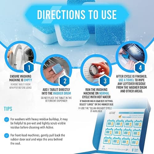 Washing Machine Cleaner Descaler 24 Pack - Deep Cleaning Tablets For HE Front Loader & Top Load Washer, Septic Safe Eco-Friendly Deodorizer, Clean Inside Drum and Laundry Tub Seal - 12 Month Supply thumbnail 4