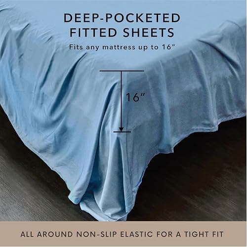 Bamboo Bay 6 Piece Queen Size Sheet Set, 100% Viscose Made from Bamboo, Breathable, Ultra Soft Cooling Bed Sheets for Hot Sleepers, Beddings with Deep Pockets Fit 16" Mattress, Light Blue thumbnail 2