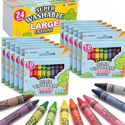 WOSWEL Super Washable Jumbo Crayons Bulk, 24 Pack Crayons with 10 Bright Colors, Non-Toxic Easy-Grip for Toddlers 1-3 & Kids Ages 4-8, Safe Art Supplies for Coloring Books & School Projects - Image 1