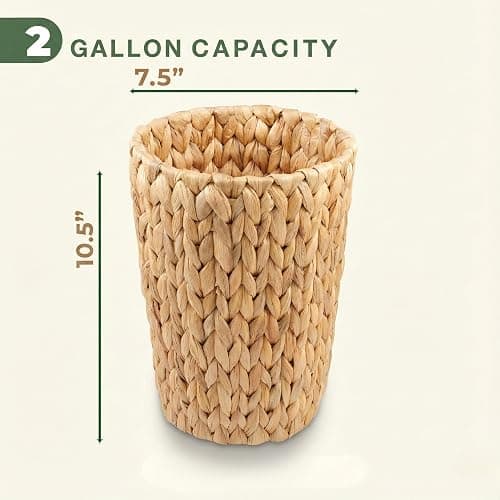 84ECO 2-Pack Wicker Trash Cans - Rattan Trash Can - Wicker Waste Basket for Bathroom, Bedroom - Woven Waste Basket (Natural, 2 Gallon) thumbnail 7