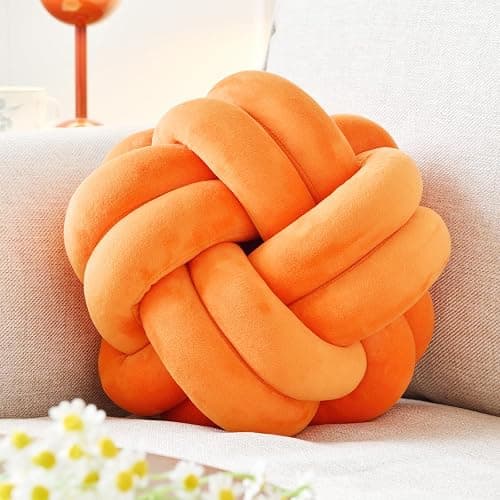 VBGYA Knot Ball Pillow, Round Decorative Throw Pillows Cushion, 8 Inch Orange Soft Plush Knotted Pillows Pillow, Modern Home Throw Knot Decorative Cushion - Image 1