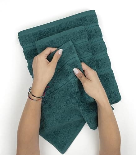 American Soft Linen Premium 3 Piece Towel Set, 1 Bath Towel 1 Hand Towel 1 Washcloth, 600 GSM 100% Cotton Turkish Towels for Bathroom, Teal Towel Set thumbnail 5